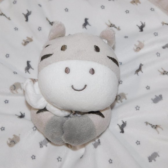 Carter's Gray White Zebra Safari Animal Print Security Blanket Baby nunu lovey - Picture 2 of 6